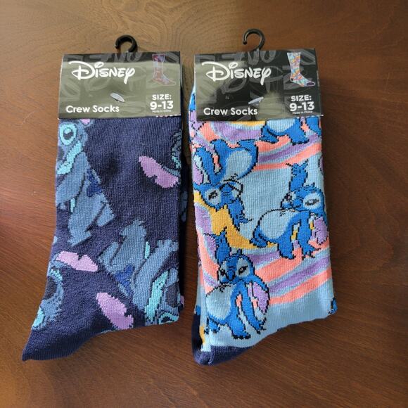 2 Pair Disney Lilo & STITCH Crew Socks Mens / Womens - Size 9-13 - Picture 1 of 5